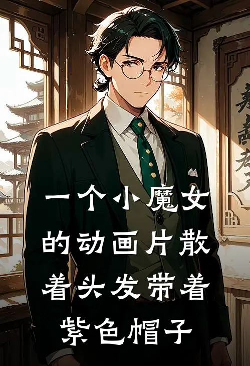 一个小魔女的动画片散着头发带着紫色帽子